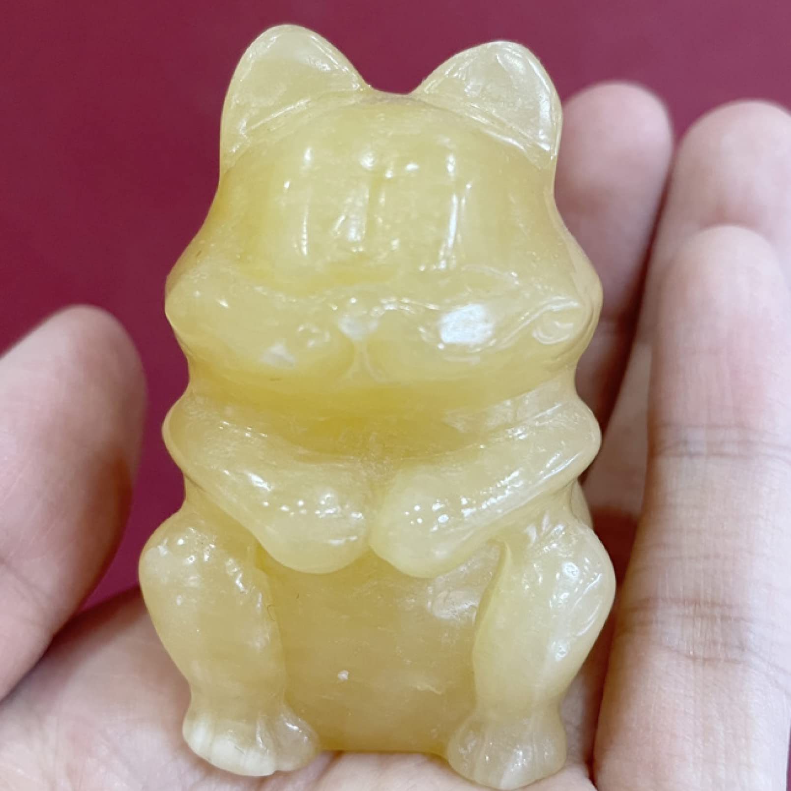 SnamicE Natural crystal rough Lucky Cat Figurine Crystal Stone Natural Yellow Gemstones Hand-Carved Animal Ornament Crystal Statue Home Decor Gift 1PC,Yellow-2.36in