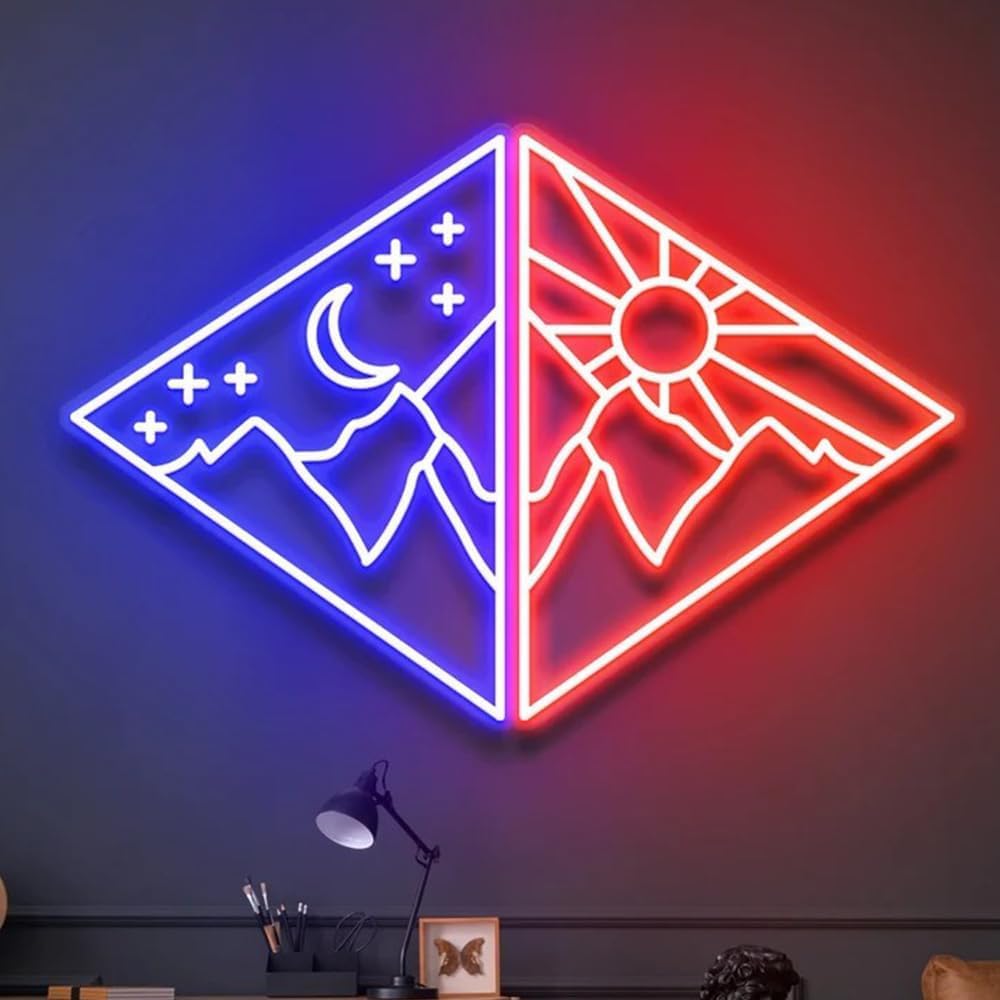 Sun and Moon Diamond LED Neon Sign for Wall Decor USB Adjustable Brightness Living Room Bars Pub Club Gatherings Art Wall Decor
