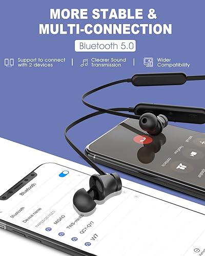 Miniatura 5 de Auriculares Bluetooth KLOKOL con banda de cuello, tiempo de reproducción de 20 horas, V5.0, auriculares inalámbricos deportivos, cancelación de