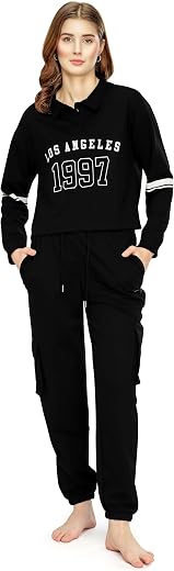 ZEYO Women's Cotton Track Suit Typography Printed Crop Top Co-ords Set 5816