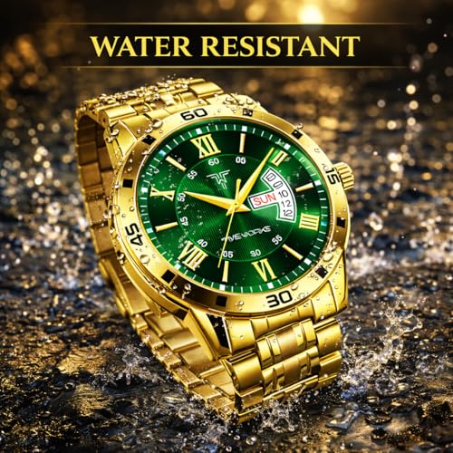 Image of TIMEWORKS Designer Golden Round Shape Day & Date Dial Men's & Boy's analogue Watch 418Yym16 (Gold Polish Gaurantee 6 Months)