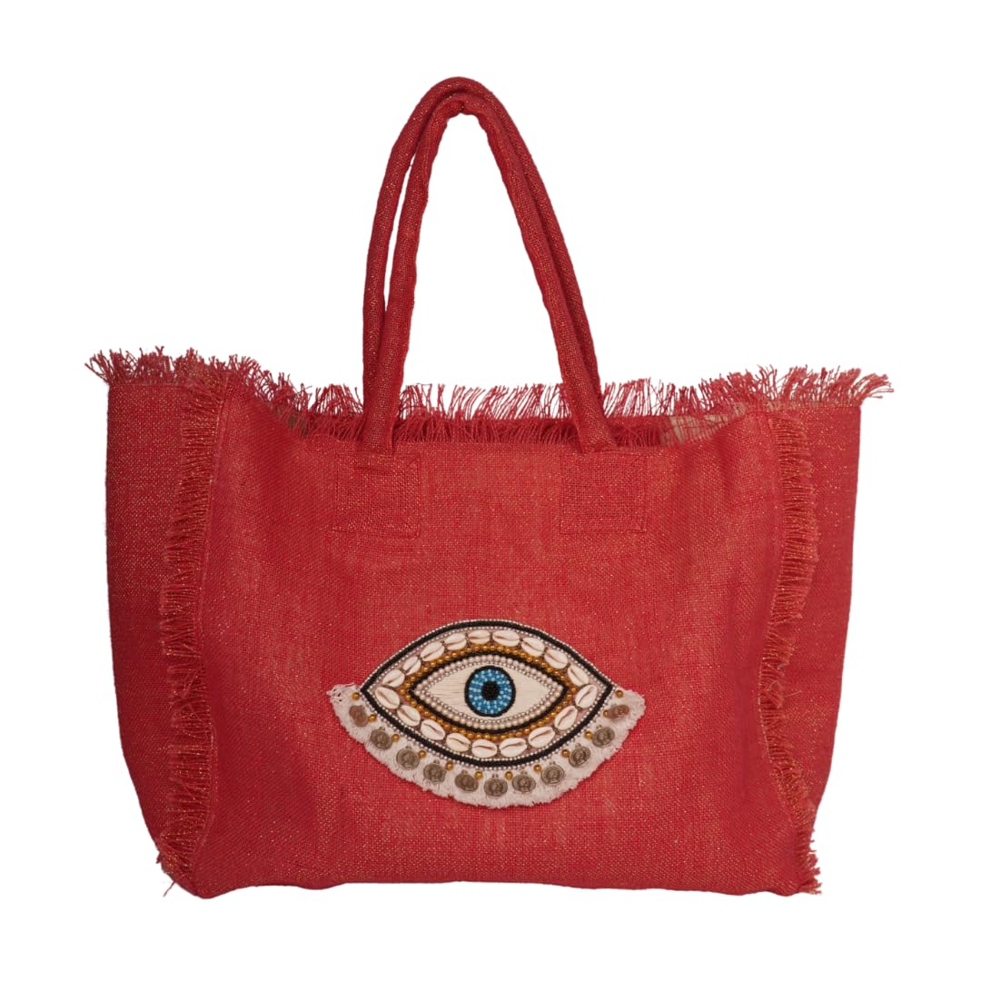 Red Fringe Tote with Shell-Evil Eye Embroidery – Boho Luxe Edition-image-39