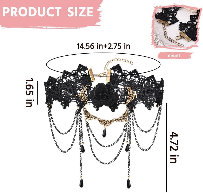 Sisadodo Halloween Costumes Decorations for Women Gothic Rose Chokers Necklaces for Women Females Punk Black Vampire Choker - Image 2