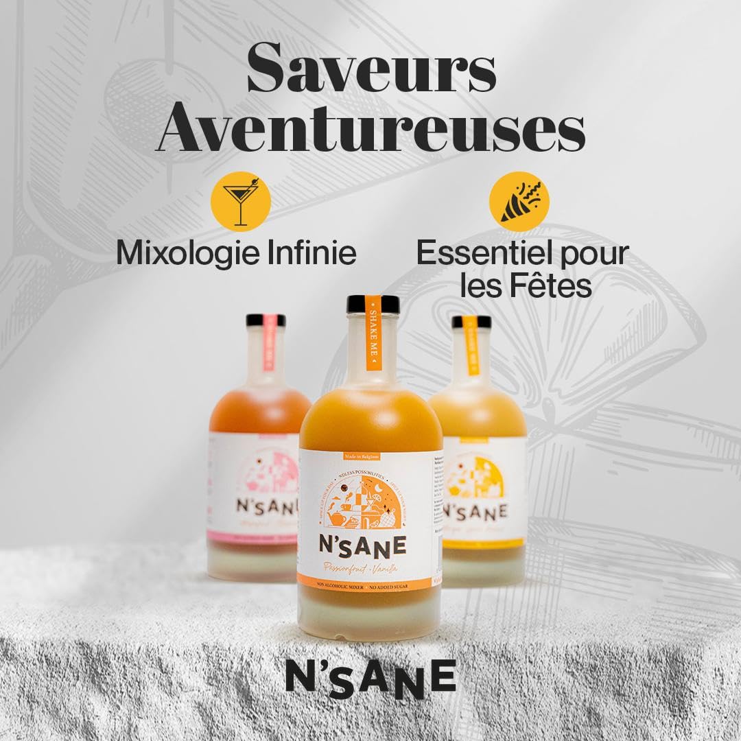 Mélange pour cocktail N’Sane Fruit de la Passion Vanille | Boisson sans alcool 500ml sans sucres ajoutés | Base naturelle pour cocktails, mocktails & boissons chaudes