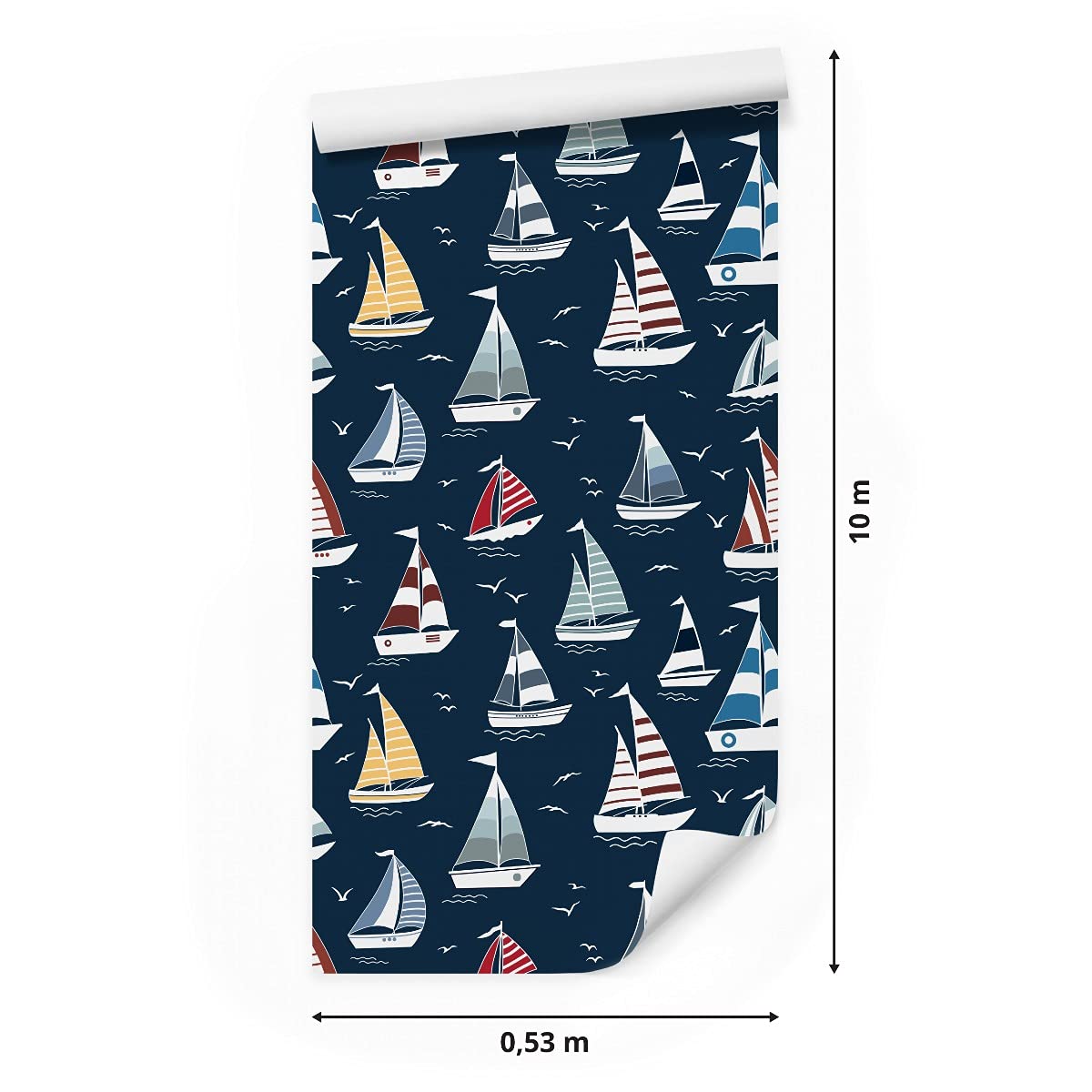 Muralo Tapeta z włókniny, 10 m, rolki, młodzieżowe, kolorowe łodzie, żaglówki, morze, tapeta z włókniny, 1000 x 53 cm, tapeta ścienna, do salonu, sypialni, nowoczesna dekoracja ścienna