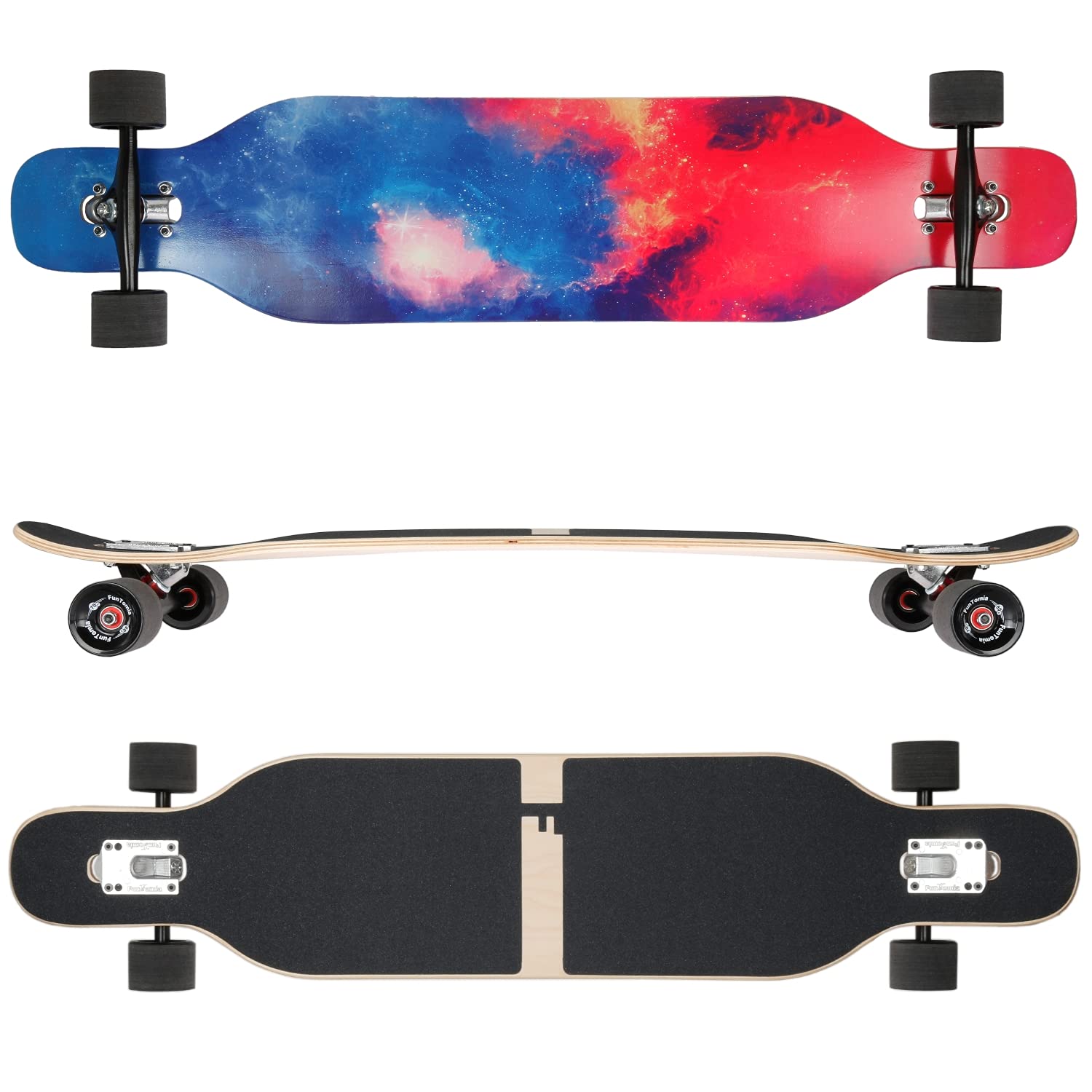 FunTomia Longboard avec 2 niveaux flexibles - Skateboard Drop Through Cruiser - Roulement à billes Mach1 Speed - Outil en T