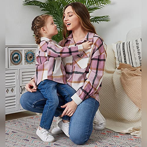 Mommy and me Matching Outfits Plaid Flannel Shirts Long Sleeve Lapel Autumn Casual Mom Daughter Family Fall Winter Clothes3