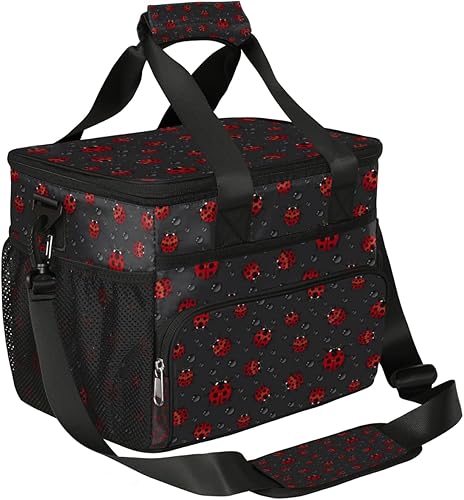 Ladybugs - Lonchera aislada para mujeres y hombres, grande, reutilizable, para oficina, picnic, campamento, playa, a prueba de fugas, con correa