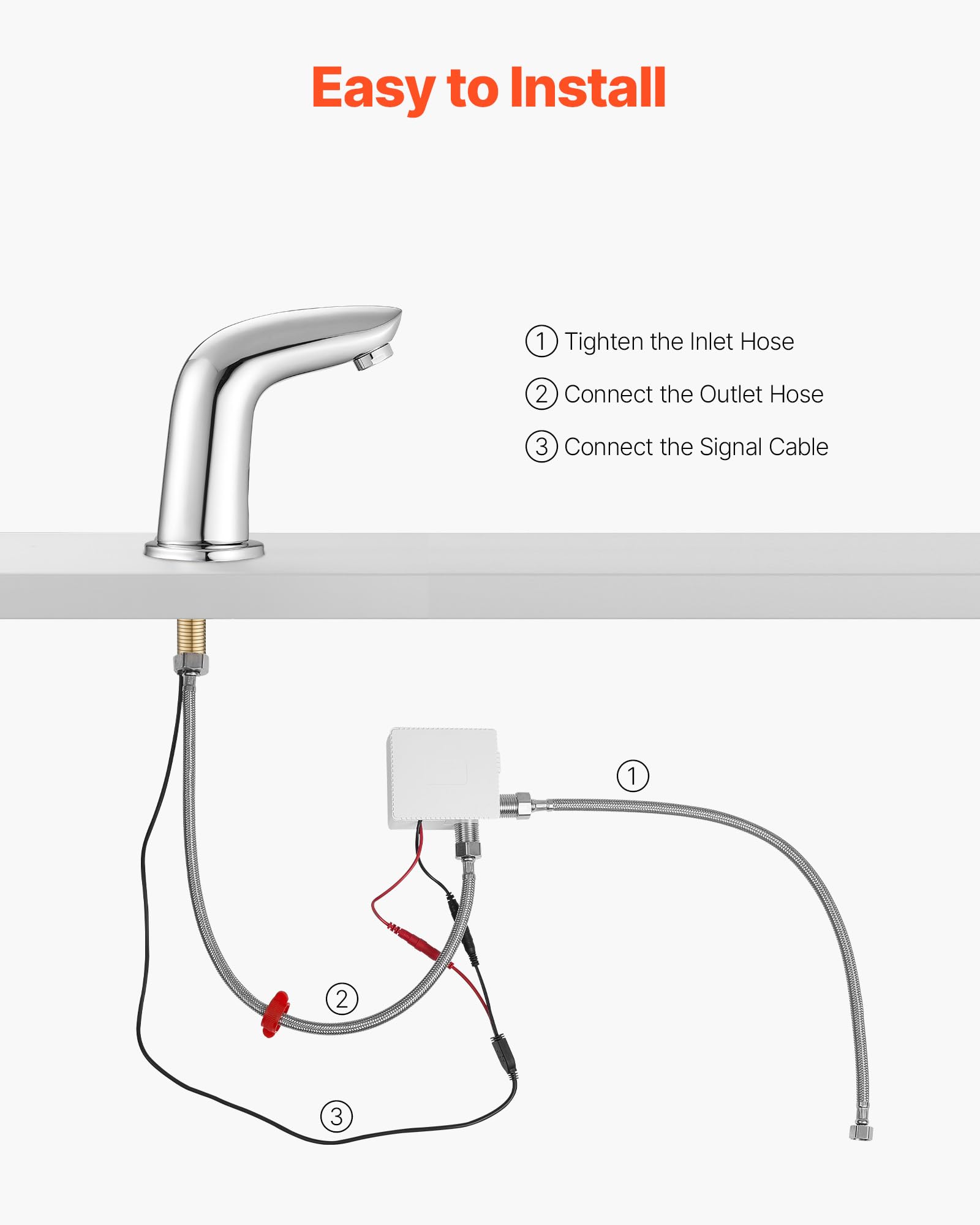 VEVOR Grifo de Lavabo sin Contacto para Baño, Latón, con Sensor y Tapa, a Pilas, Grifo para Inodoro y Lavabo, Robusto y Resistente a la Oxidación, Plata Cromada, 160 x 45 x 145 mm, 7,6 L/min