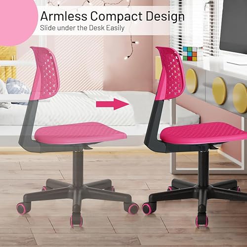 Miniatura 8 de Silla de escritorio sin brazos, linda silla de oficina con respaldo bajo, silla de trabajo giratoria ajustable para niñas, adolescentes, adultos,