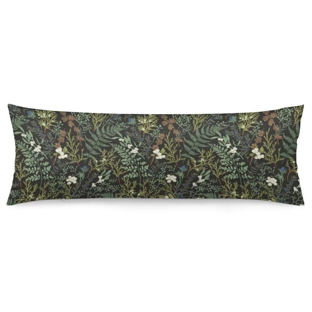 Green Plant Body Pillow Cover Black Green Botanical Leaf Long Pillow Case with Zipper Decorative Bedding Pillowcase Vintage Floral Throw Pillow Covers