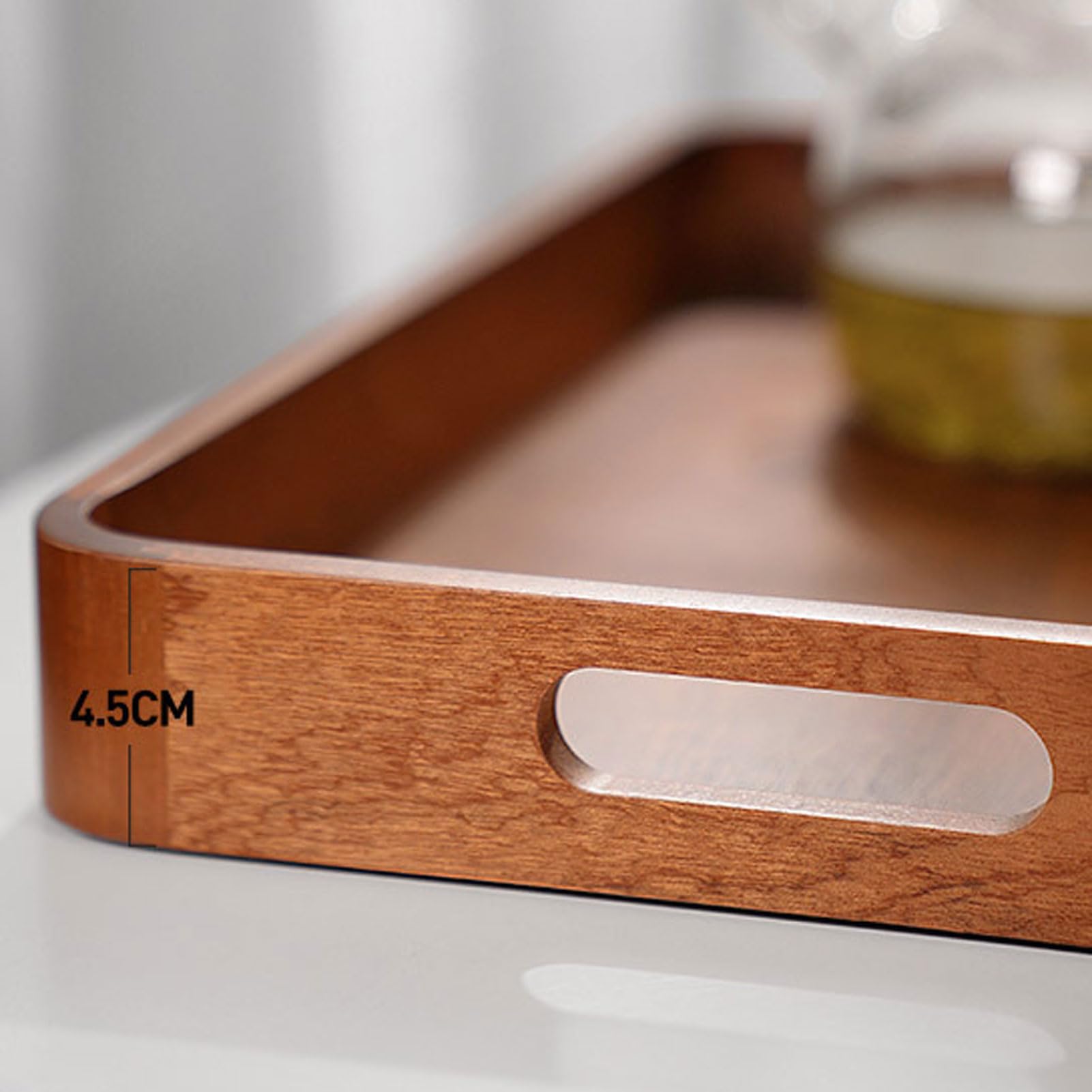 HUHJYUGE Bandeja Madera Rectangular, Bandeja para El Desayuno, Bandeja de Madera con Asas y Borde Elevado, para Servir Alimentos, Café, Té, Frutas y Comidas (40x27cm)