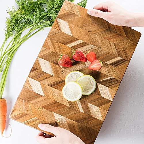 Bill.f Wooden Chopping Board, 14X9 Inch Acacia Wood Cutting Board For Kitchen Chopping Butcher Block Cutting Board With End Grain #TOP2