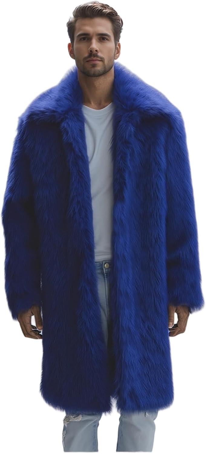 Colf Men's Fluffy Long Sleeve Faux Fur Coat Jacket Lapel Outwear Winter Parka Overcoat