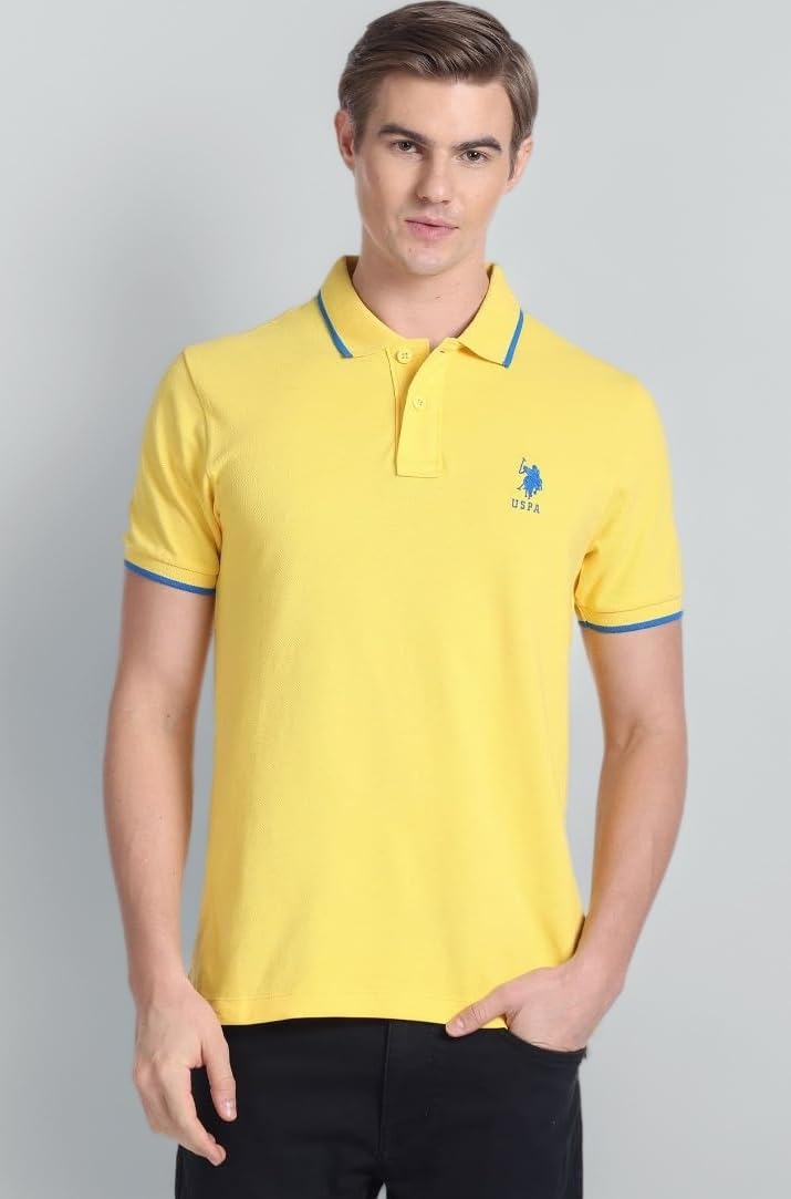 U.S. Polo ASSN. Slim Fit Solid Polo T-Shirt for Men, Tipped Collar - Half Sleeves Casual Mens Tshirt