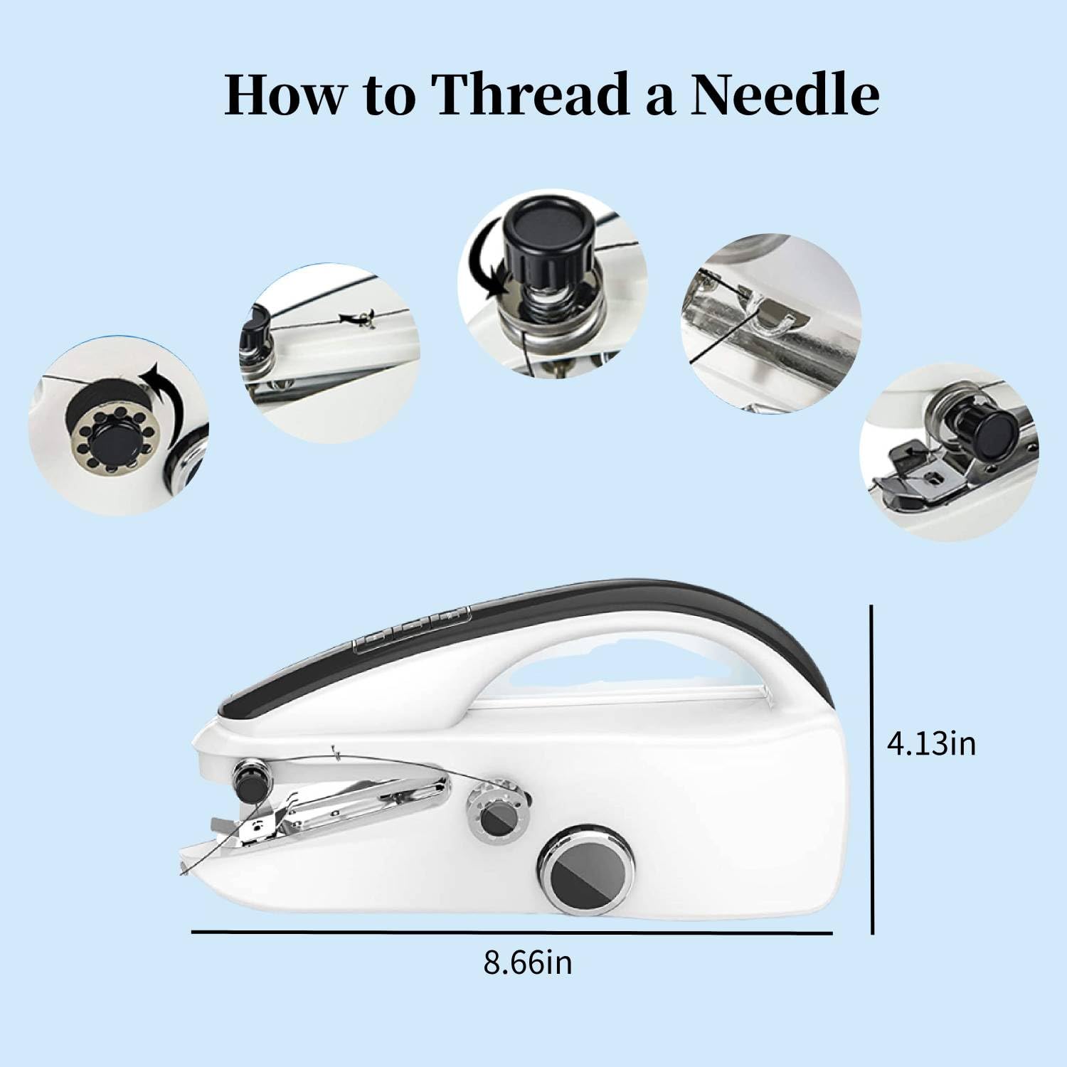 Máquina de coser de mano, mini máquina de coser portátil para principiantes, kit de máquinas de coser eléctricas, 2 modos de potencia, para coser ropa, tela, hogar y viajes 5
