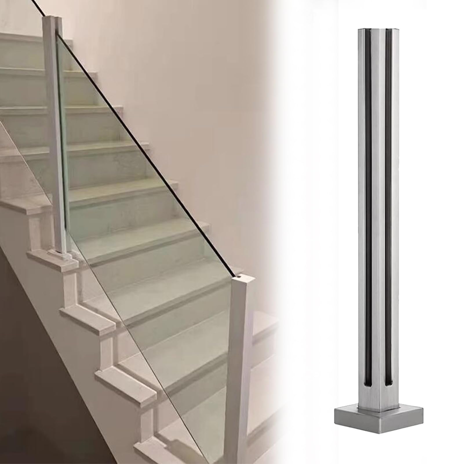 Poteau de garde-corps en verre avec pinces de serrage pour rampe d escalier sans perçage