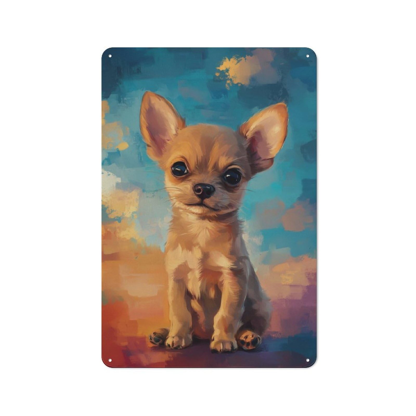 Junmoney Cute Chihuahua Puppy Painting Metal Plaque 30X20cm With For Pub Or Café, Rustic Decor, For Garage, Workshop And Man Cave Decoration