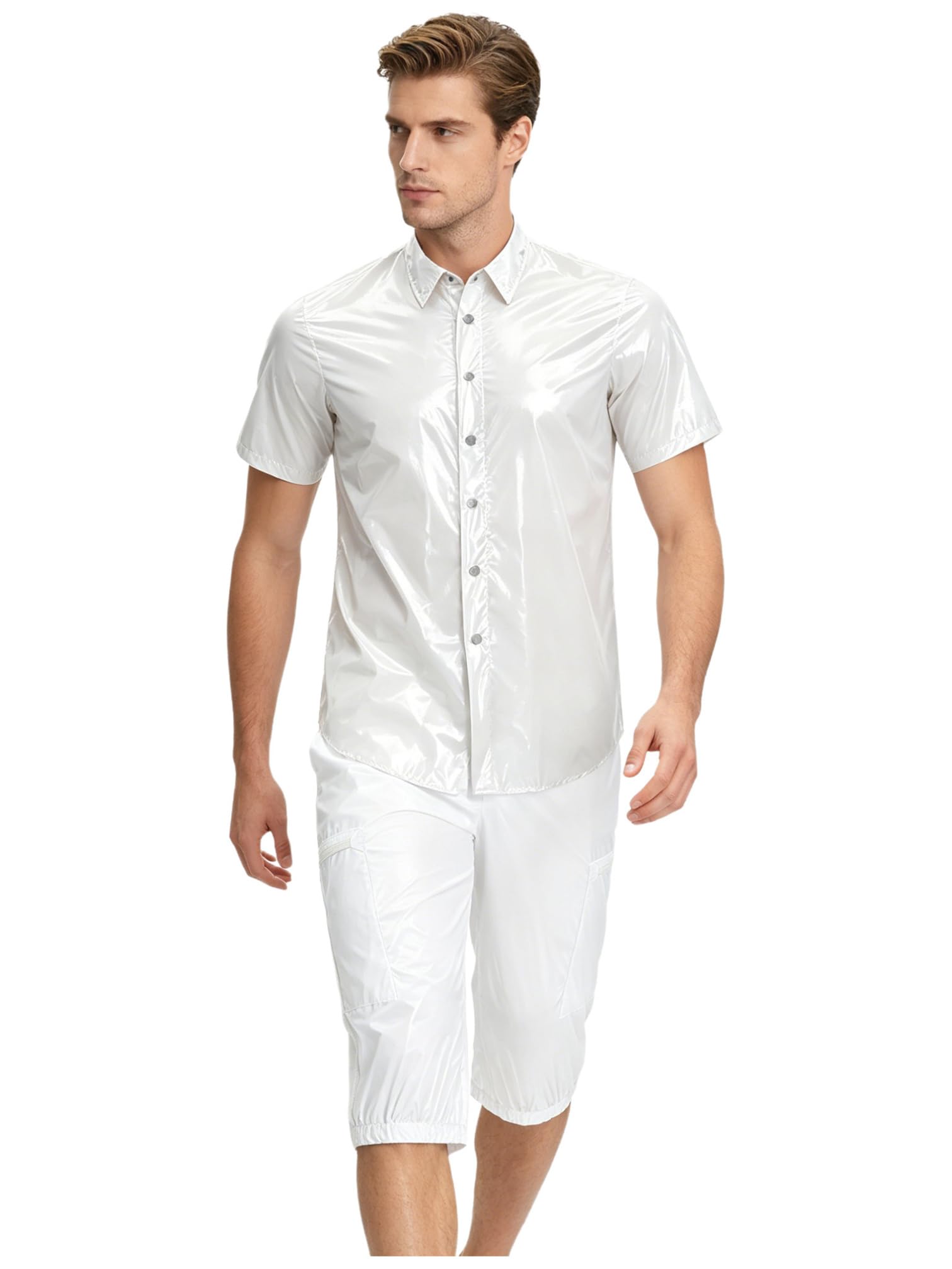MSemis Uomo Maglia Incontinenza Con Pantaloni In Plastica Tuta Allenamento | Camicetta Con Mandorla E Shorts,Completo Due Pezzi,Costume Spettacolo Danza,Casuale,Jogging,Viaggiare,Fitness,Caccia