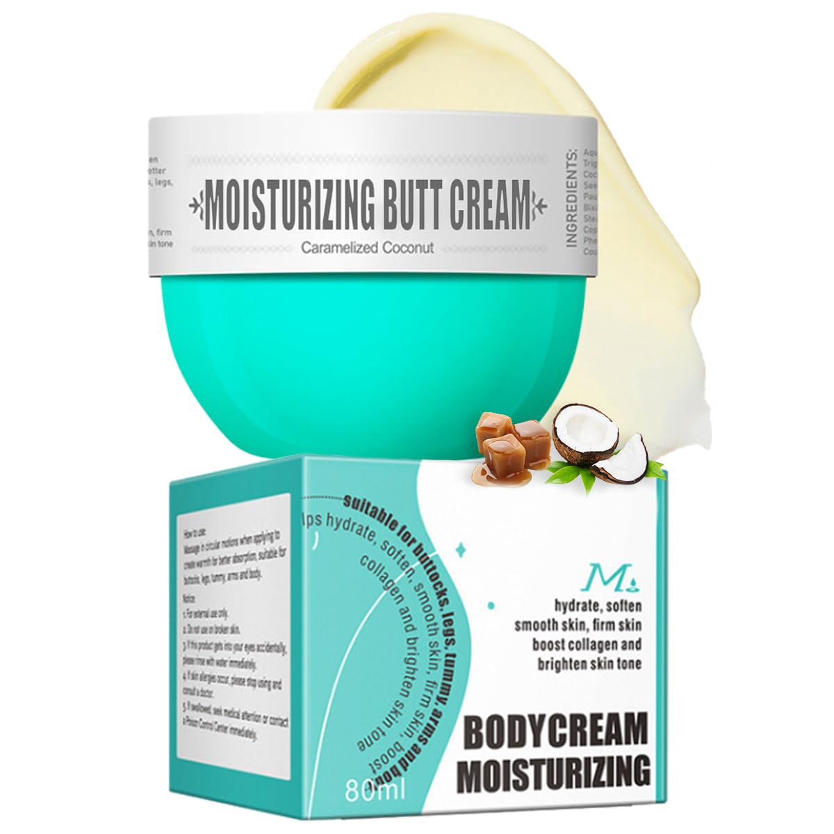 Body Thigh Butt Firming Cream, Moisturizing Body Skin Repair- Fast Absorbing, Non-Tacky, Light Creamy Texture Smoothening Butt Cream for Women, 80ml (#3 Caramelized Coconut Aroma)