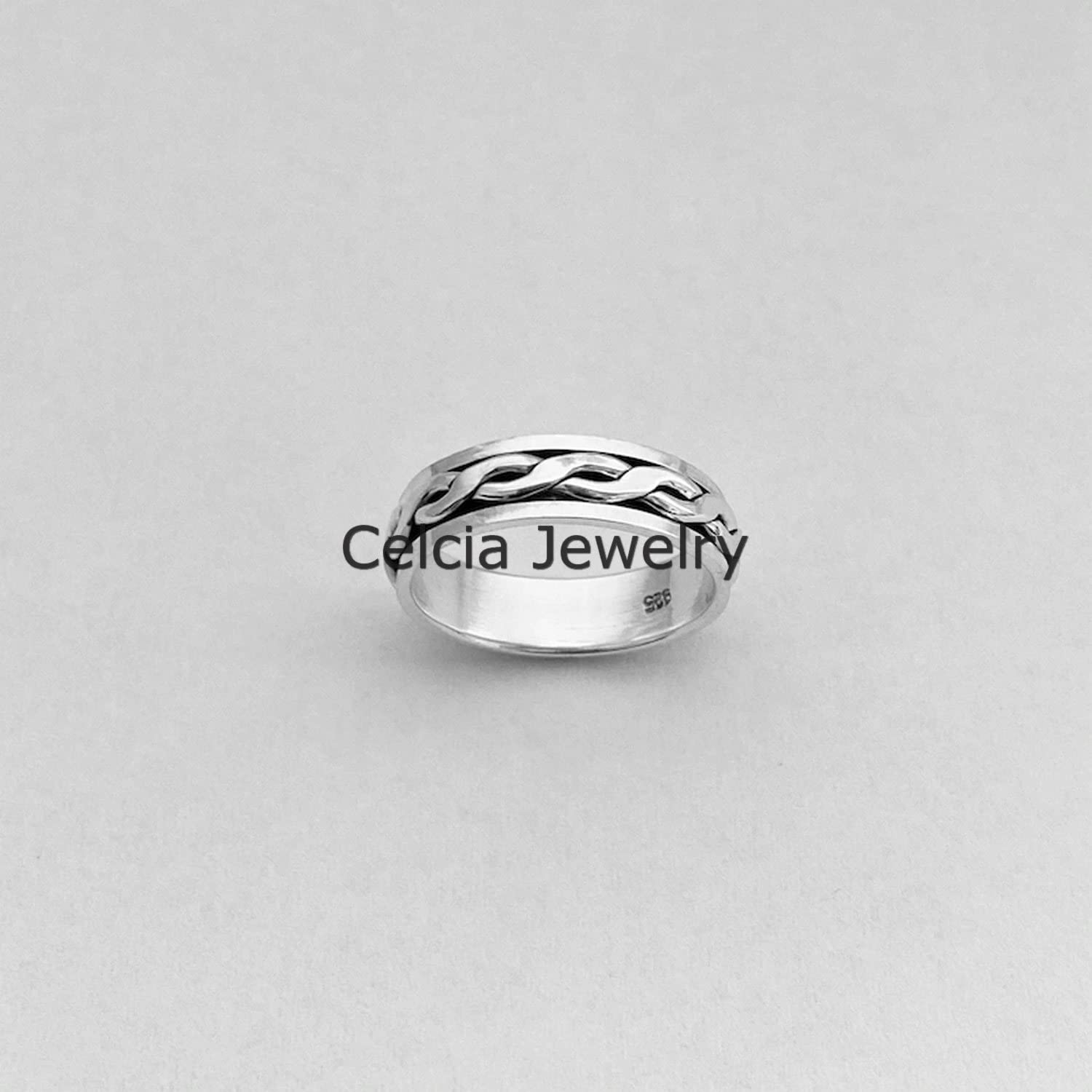 925 Sterling Silver Unisex intrecciato Spinner Ring, Ansia Anello, Anello d'argento, Boho Bohemian Ring, Anello minimalista, Regali per la festa della mamma, Anello Mens unico