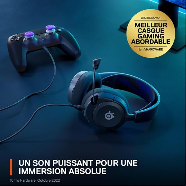SteelSeries Arctis Nova 1P - Casque de jeu multi-système — Hi-Fi avec pilotes — Son Spatial à 360° — Coussinets d’Oreille à Mousse à Mémoire — Microphone antibruit — PS5, PS4, PC, Switch, Xbox - Noir - 3