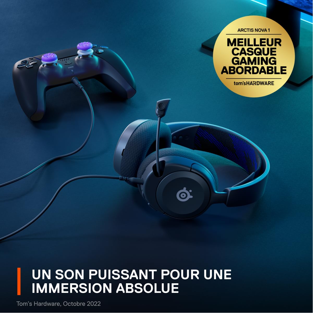 SteelSeries Arctis Nova 1P - Casque de jeu multi-système — Hi-Fi avec pilotes — Son Spatial à 360° — Coussinets d’Oreille à Mousse à Mémoire — Microphone antibruit — PS5, PS4, PC, Switch, Xbox - Noir - 3