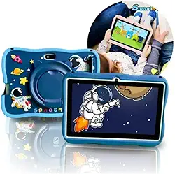 Tablet Infantil Android com Capa Protetora, Tela LCD, Design Espacial, Múltiplas Cores, para Crianças, Sistema Operacional Android (Azul)