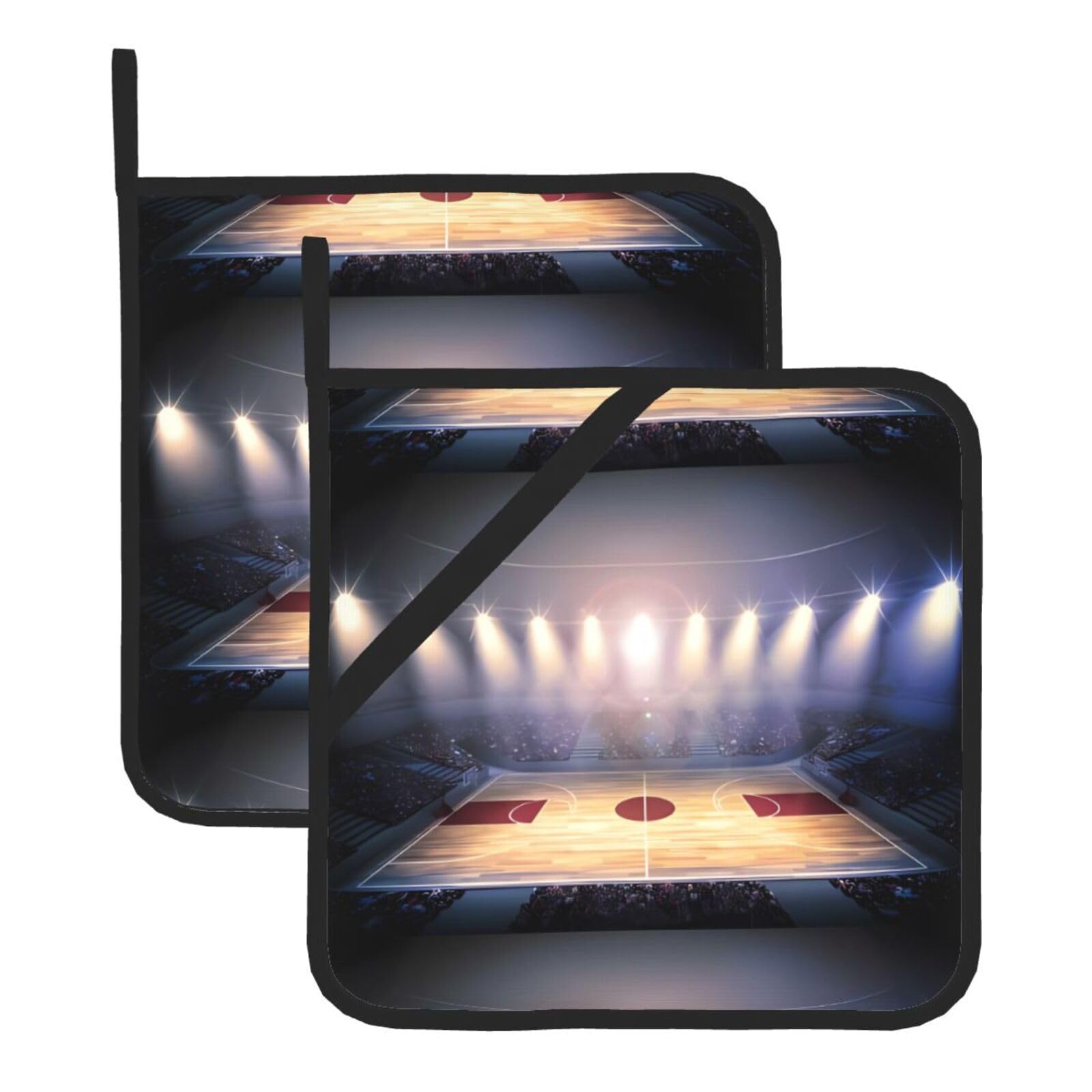 HJFCZH Basketball Arena Prints Square Hot Pads for Kitchen Counter - Waterproof Pot Holders, Durable Heat Resistant Throw Layers for Serving, Oven & BBQ - 2 Pack