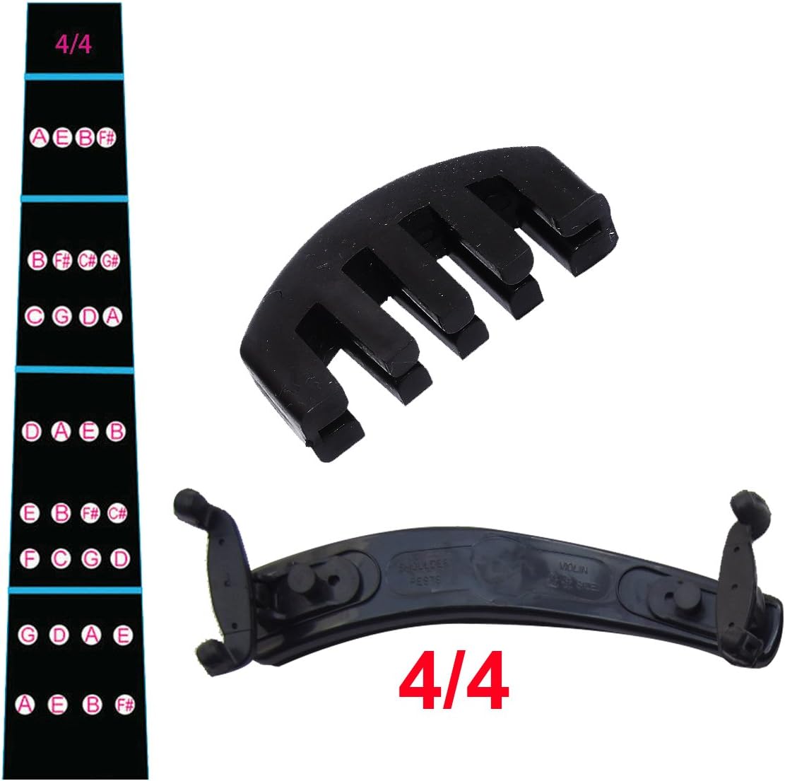 Shoulder Rest for 4/4-3/4 Violin with Collapsible & Rubber Violin Mute & Finger Position Indicator for 4/4 Violin Practice Mute Made of Lightweight 3 In 1