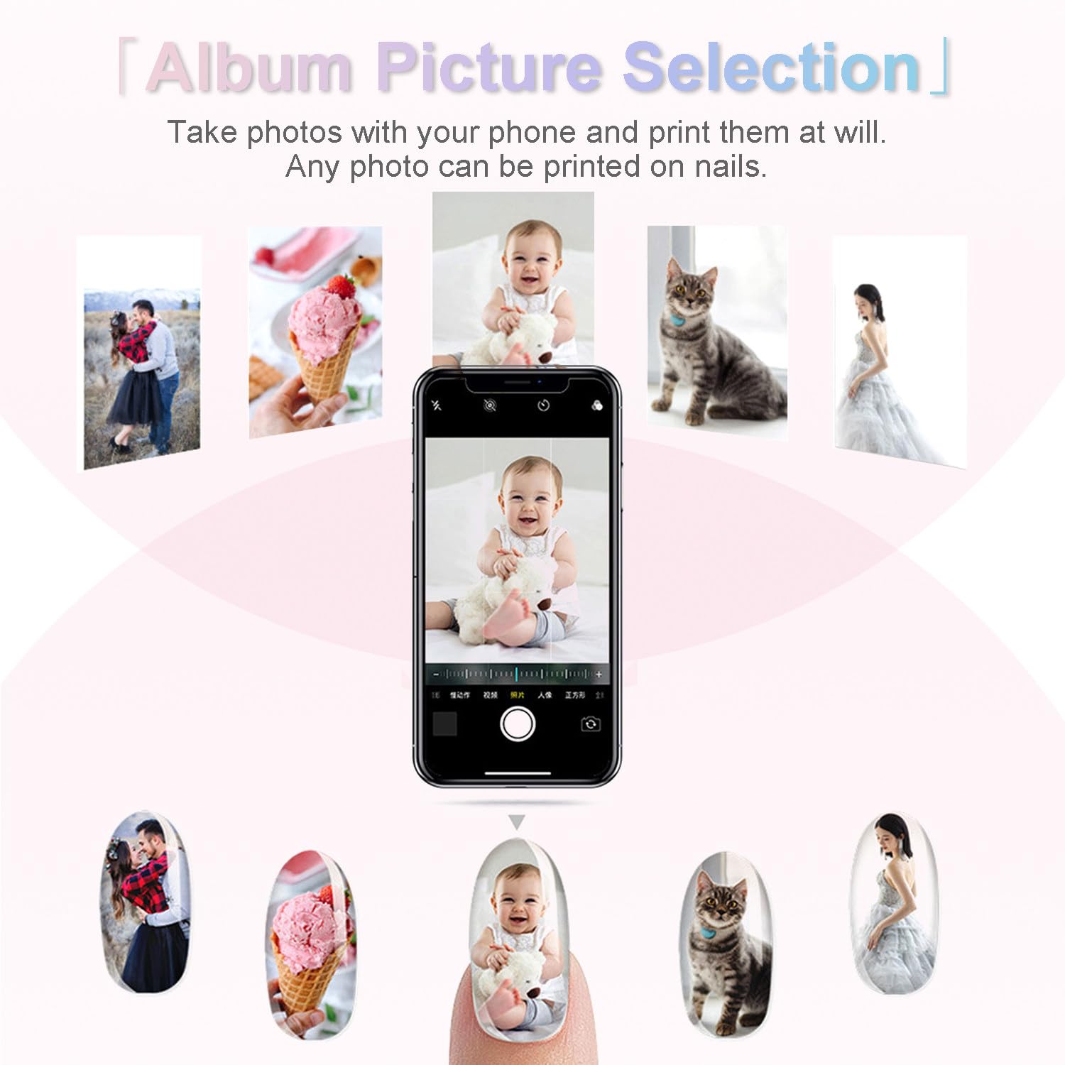 Imprimante Nail Art avec Plus De 1000 Motifs, Connexion WiFi, Contrôle par APP, Motifs 2400 Dpi, Kit Complet De Nail Art DIY pour Femmes, Salons Et Usage Domestique,Pink