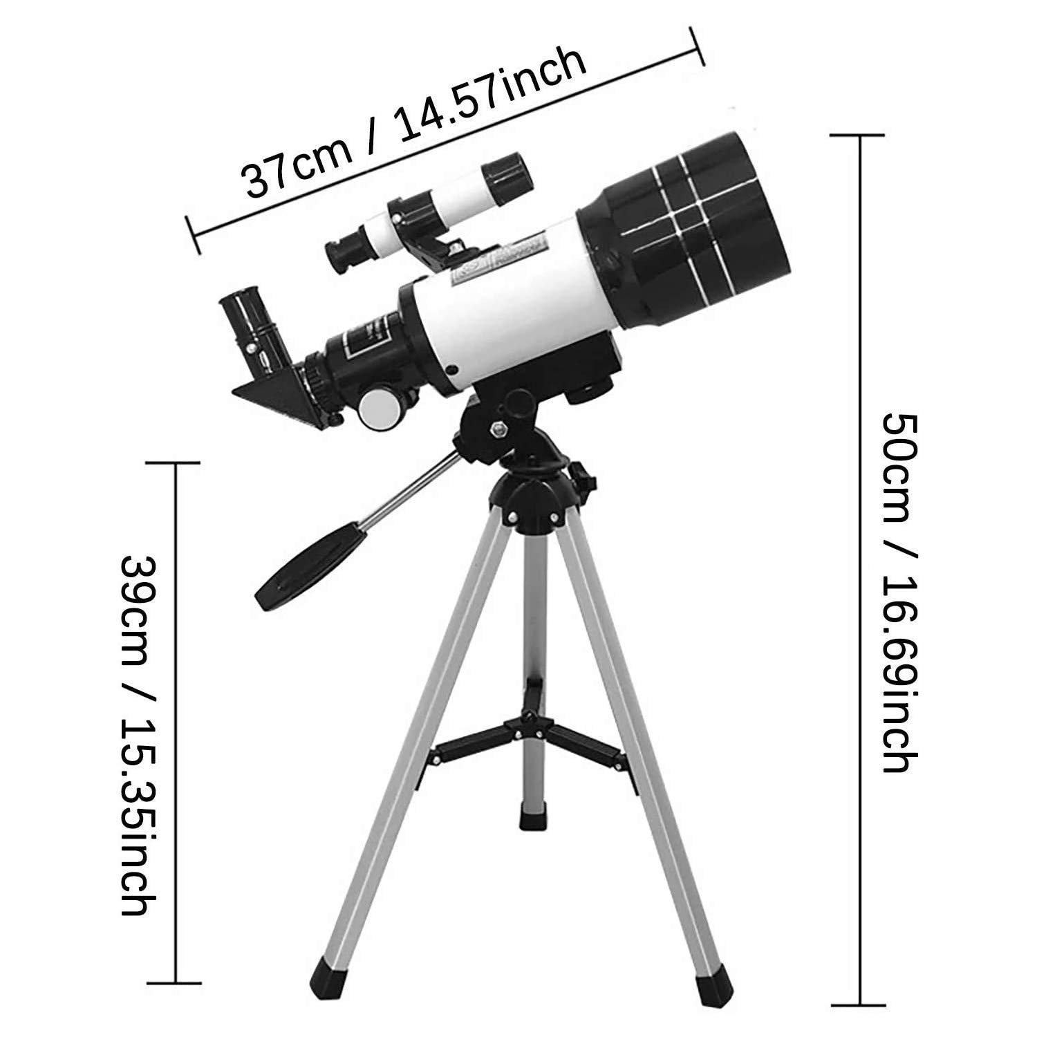 Télescope astronomique Ultra HD pour Adultes et débutants, télescope réfracteur pour Astronomie, Ouverture de 70 mm, 300 mm, avec trépied réglable et Adaptateur de téléphone, télescope Portable do