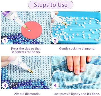 RovyFota Diamond Painting Pen Set, 5D Diamond Painting Tools with Resin Pen, Metal Tip, Drill Bits, Clay Boxes, White