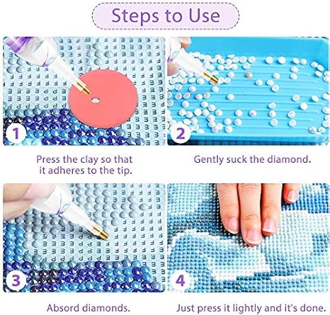 RovyFota Diamond Painting Pen Set, 5D Diamond Painting Tools with Resin Pen, Metal Tip, Drill Bits, Clay Boxes, White