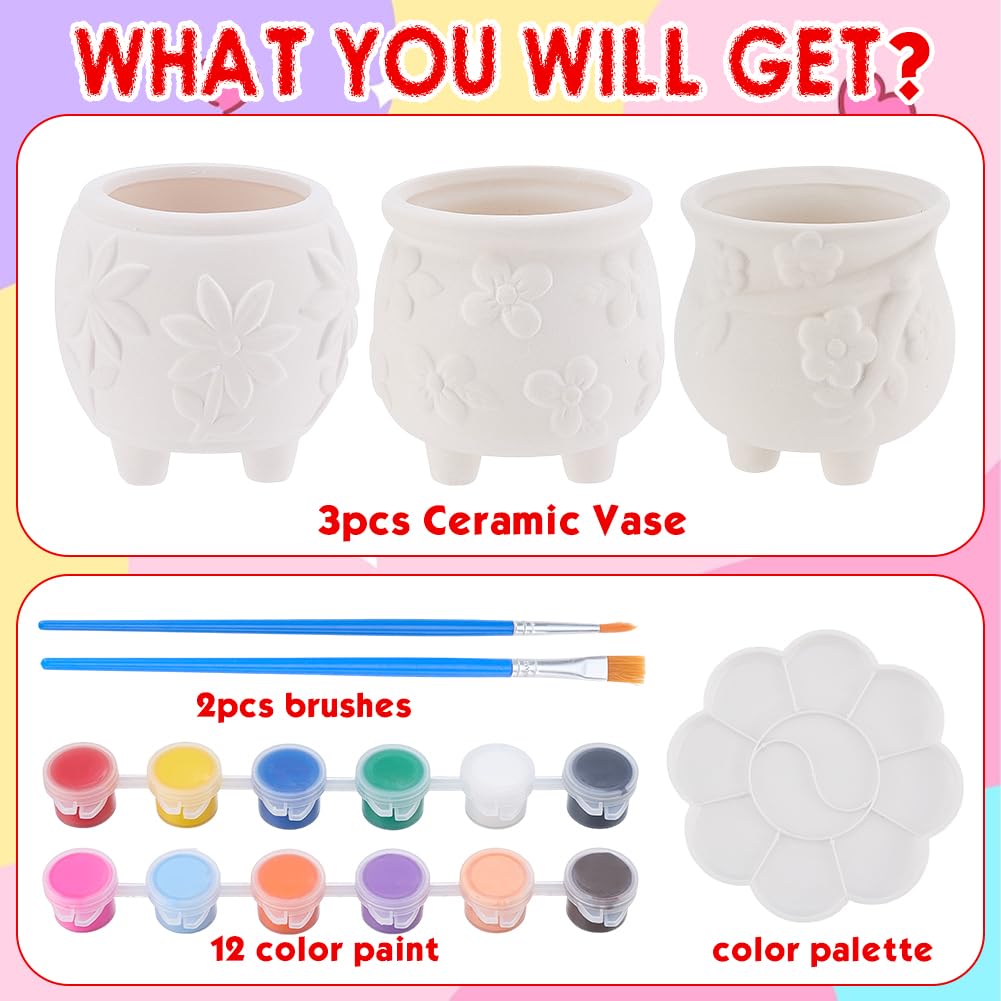 WEBEEDY DIY Keramikvasen Malset - 3 Sets Zum Selbstgestalten Für Zuhause
