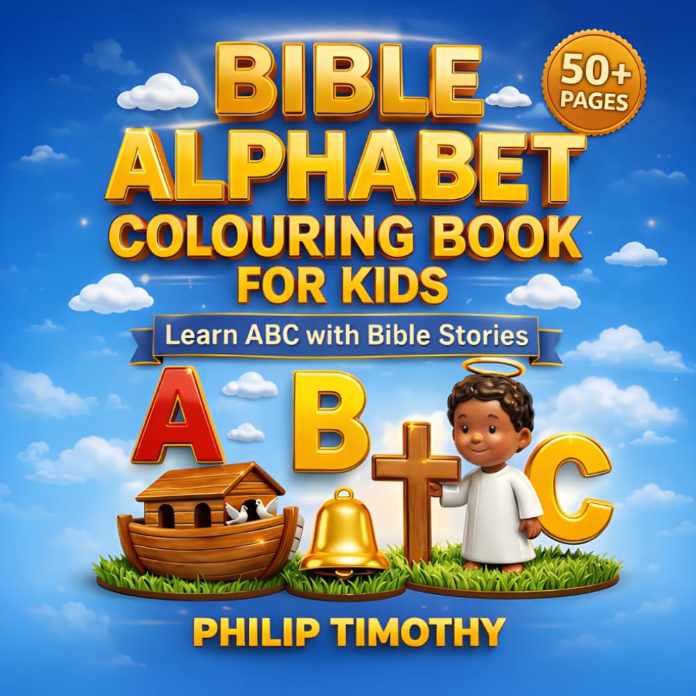 BIBLE ALPHABET COLOURING BOOK: A–Z Christian Colouring Pages for Kids: Simple Bible-Themed Illustrations with Big Letters