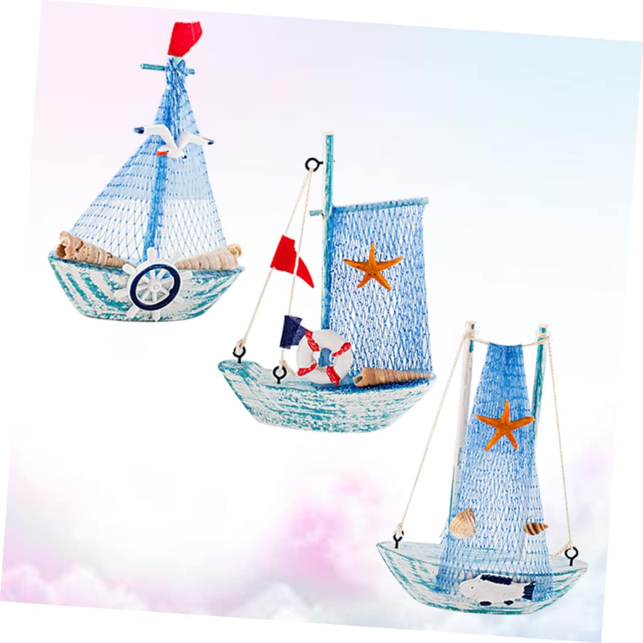 Healifty 3 Pcs Wooden Sailboat Model Craft Mediterranean Style Decorative Boat for Home Office Table Display Small Nautical Ornaments