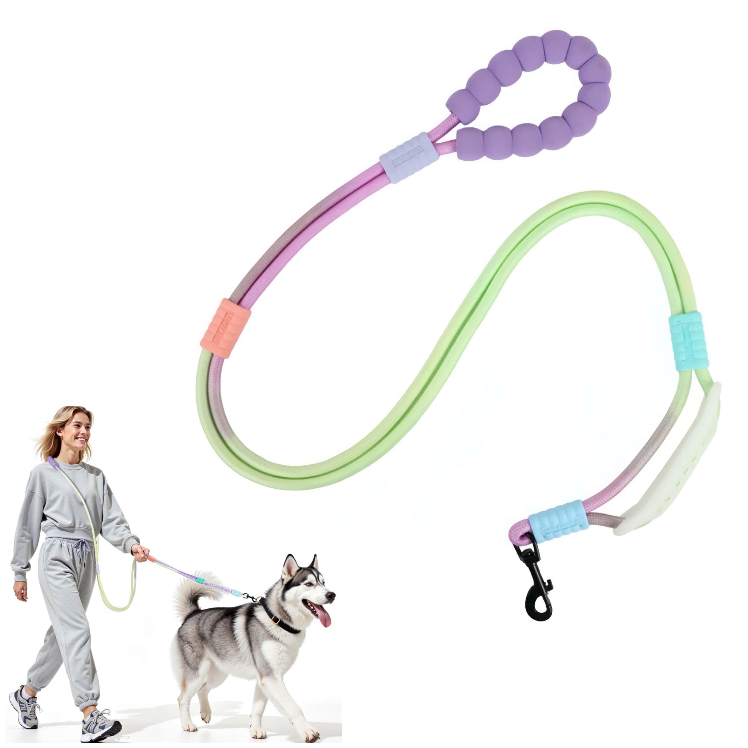 EffiBrill Hands Free Dog Leash Dual Handle, Wearable Leashes for Dog, Padded Waist Belts and Rotating Metal Clip,for Small Medium Large Dogs (18+ lbs)
