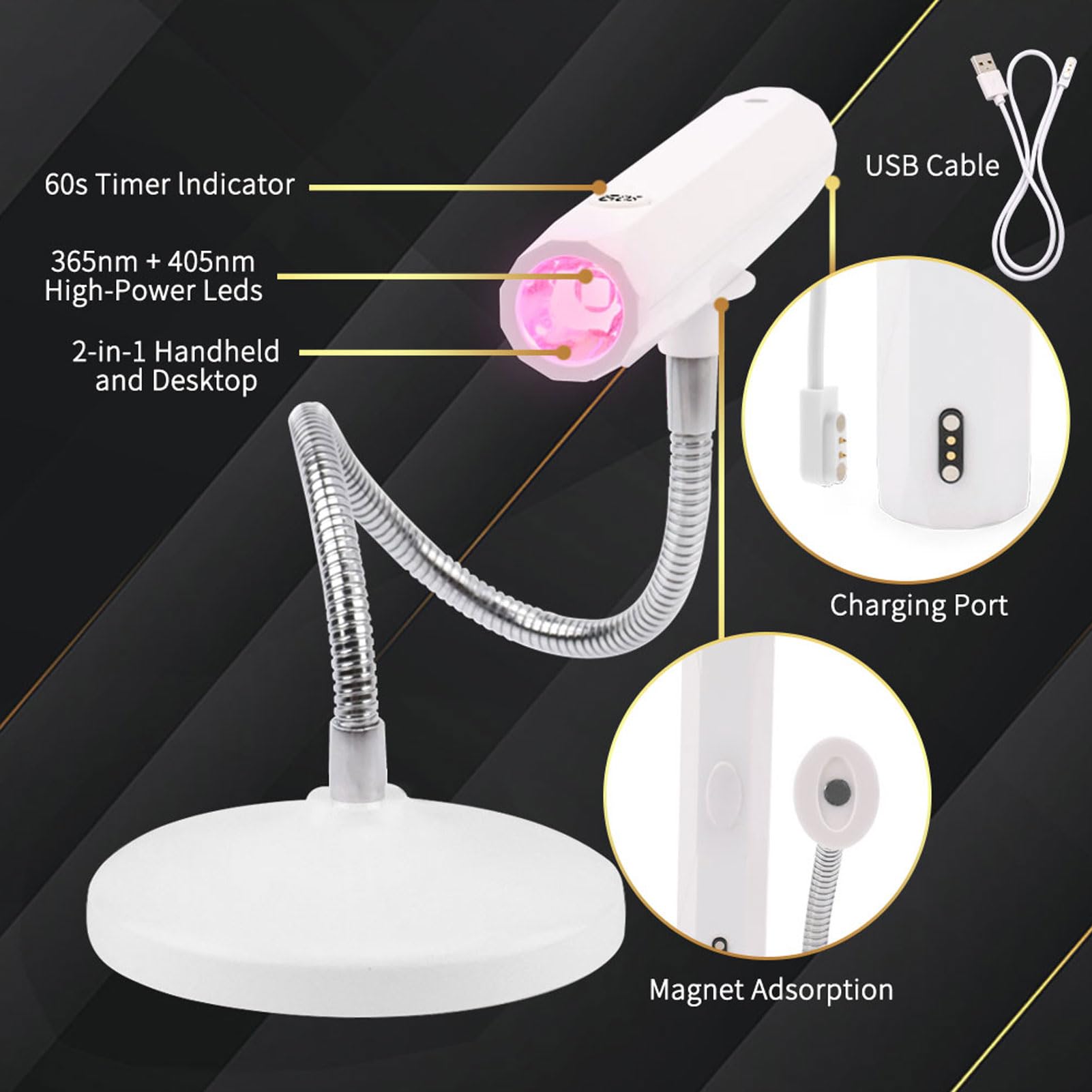Luce a LED Unghie, Lampada per Unghie a Collo di Cocastre USB, Compatibile Flessibile a 360 Gradi Portatile con Caricabatterie USB, Laptop, Computer per Saloni per Unghie o a