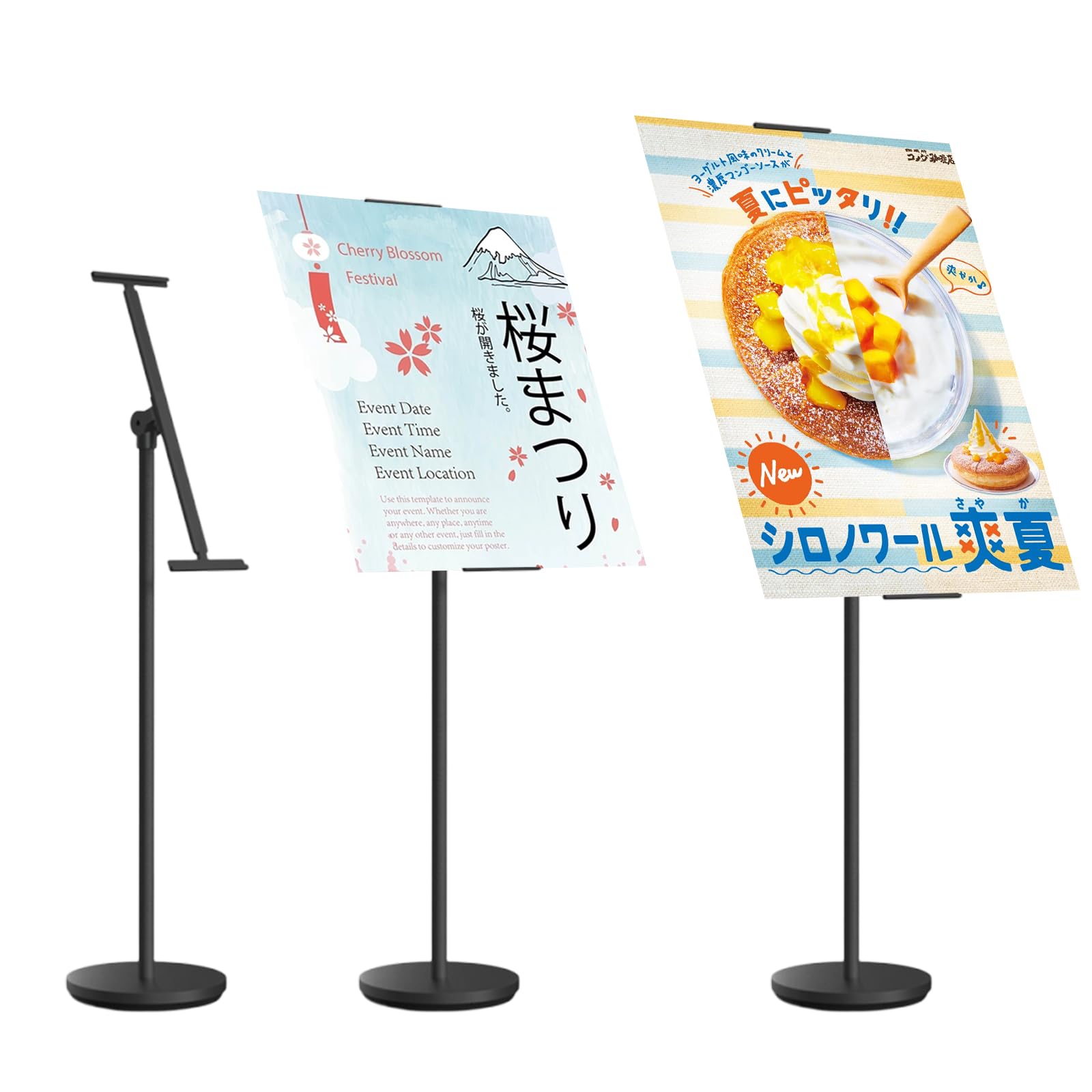 THCTYRP 立て看板、スタンドボード、重い案内板 調節可能高さ60~100 cm 傾斜は360度自由に調整可能 丸底Φ28cm 自動車塗装工程 プロセス ポスタースタンド メニュースタンド 会社の情報板 お知らせボード 掲示板 スタンド 受付イベントの案内板 エントランス店舗用看板 屋内 屋外対応(ブラック)