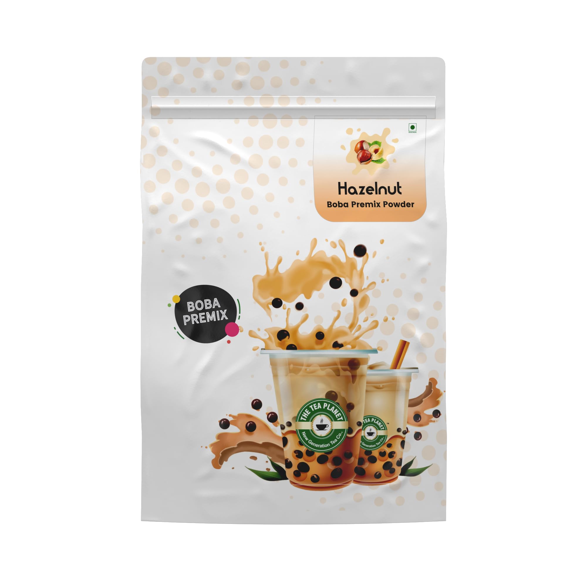 Tea Planet Boba Tea Premix – Instant Bubble Tea Powder for Smooth, Creamy Drinks | DIY Milk Tea, Lattes, Milkshakes, and Desserts | Vegan & Non-GMO, (1000GMS, HAZLENUT)