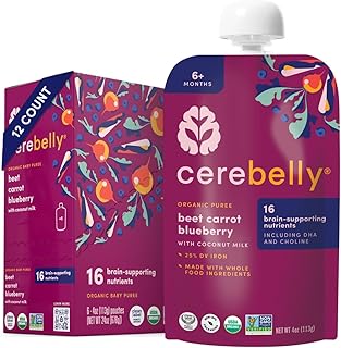 Cerebelly Bolsas de comida orgánica para bebés, purés vegetales orgánicos para niños pequeños, sin azúcar añadido, fibra, sin OMG, alimentos mezclados para niños pequeños, comida para bebés sin BPA de