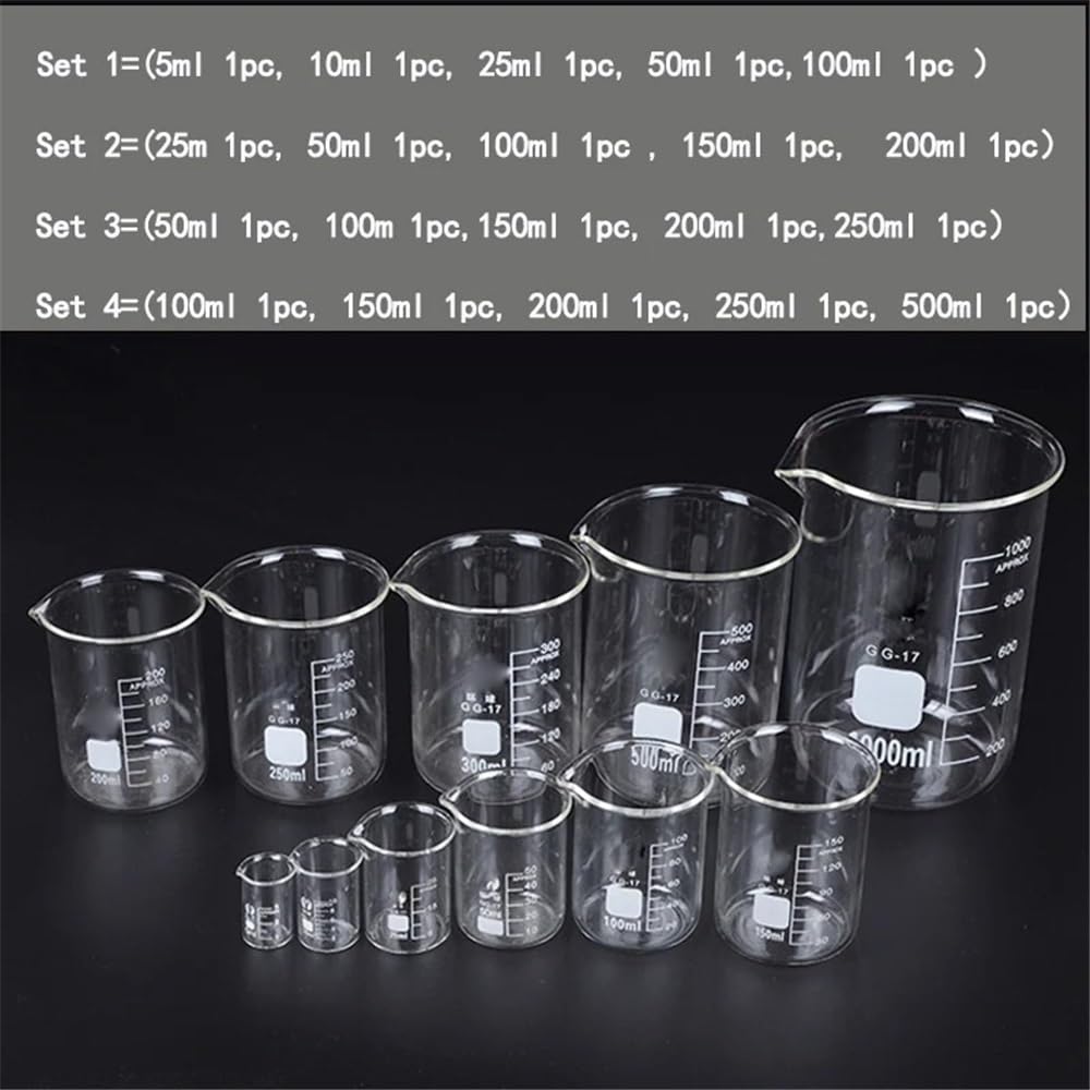 1 jeu de béchers de laboratoire en verre de toutes tailles, verre 3,3 avec graduation(2000mL)