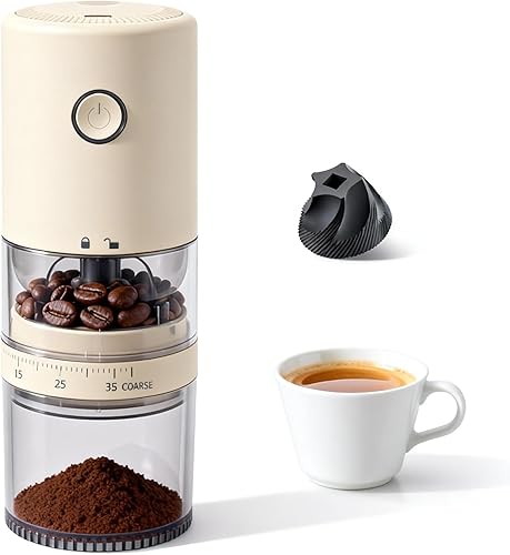 Lamido Molinillo de café eléctrico portátil 2026 con rebabas de cerámica, tolva visual de frijoles, 38 ajustes de molienda ajustables, molienda 1.8