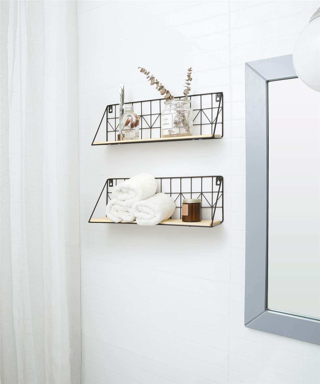 Mkouo Estantes flotantes montados en la Pared 2pcs Estantes de Almacenamiento de Alambre de Metal rústico Bastidores de visualización Home Decor