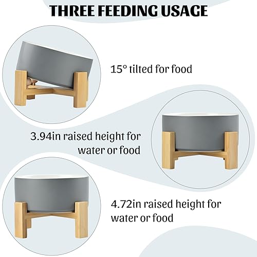 Miniatura 3 de SPUNKYJUNKY Cuenco de cerámica inclinado de 15 para perros y gatos con soporte de madera, cuenco inclinado para comida y agua para bulldog,