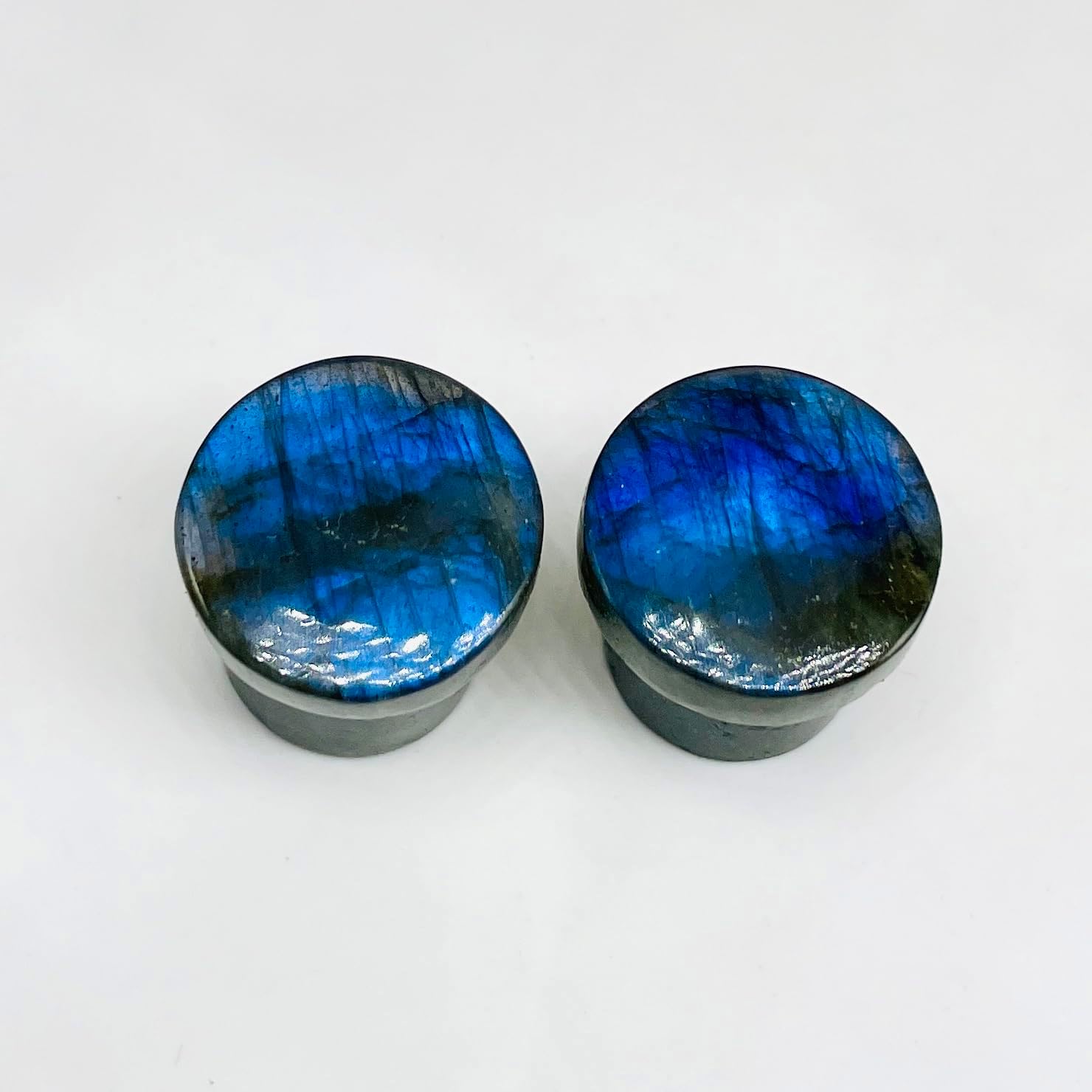 Natural Labradorite Gemstone Single Flared Ear Plugs – Handmade Stone Body Piercing Jewelry – Organic Gauges for Stretched Ears – Pair