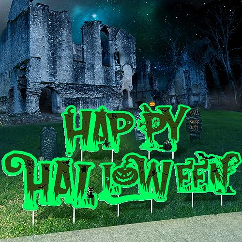 Large Happy Halloween Yard Signs with Stakes 5Pcs Glow in