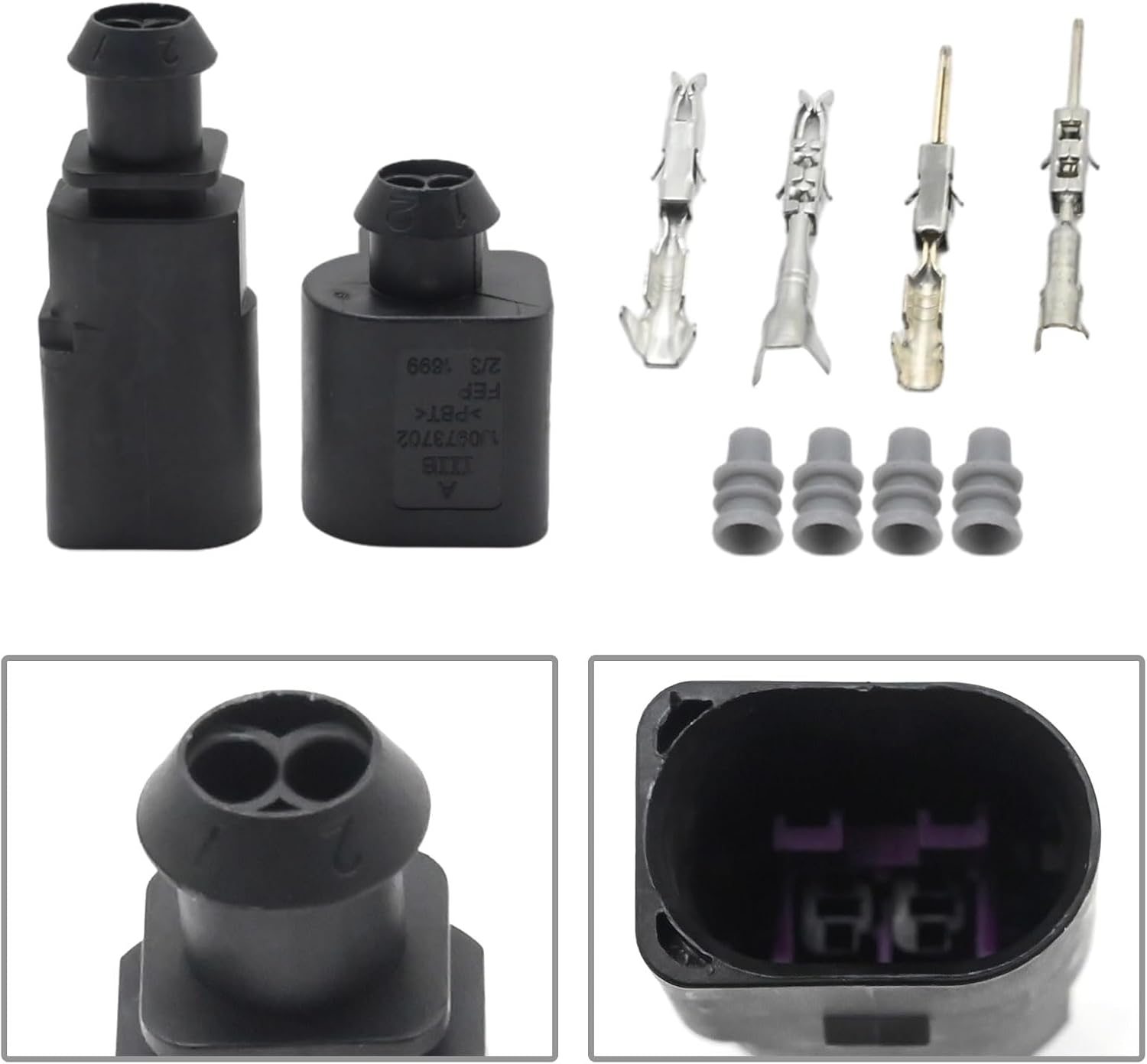 2Pcs 1J0973802 2-Pin Electrical Harness Connector Sensor Plug Kit, Replacement for Audi A1 A2 A3 A4 A6, Replace 1J0973702