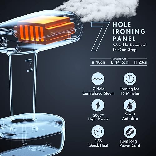 Miniatura 2 de Vaporizador para ropa, vaporizador de ropa de 1500 W de mano con tanque desmontable de 8.8 fl oz, calentamiento rápido 15S, vapor penetrante fuerte,